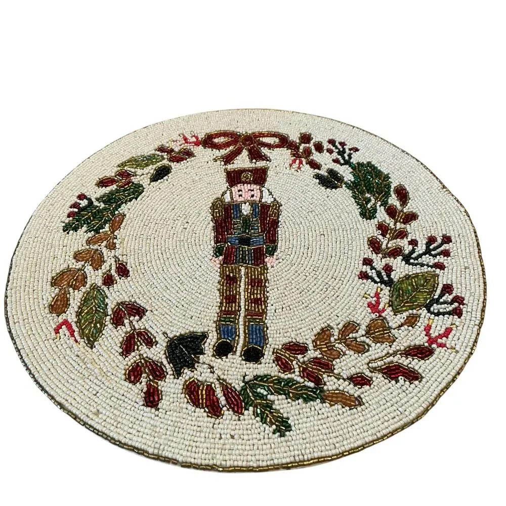 Tahari Nutcracker Beaded Christmas Placemat Charger 15in Holiday Decor New